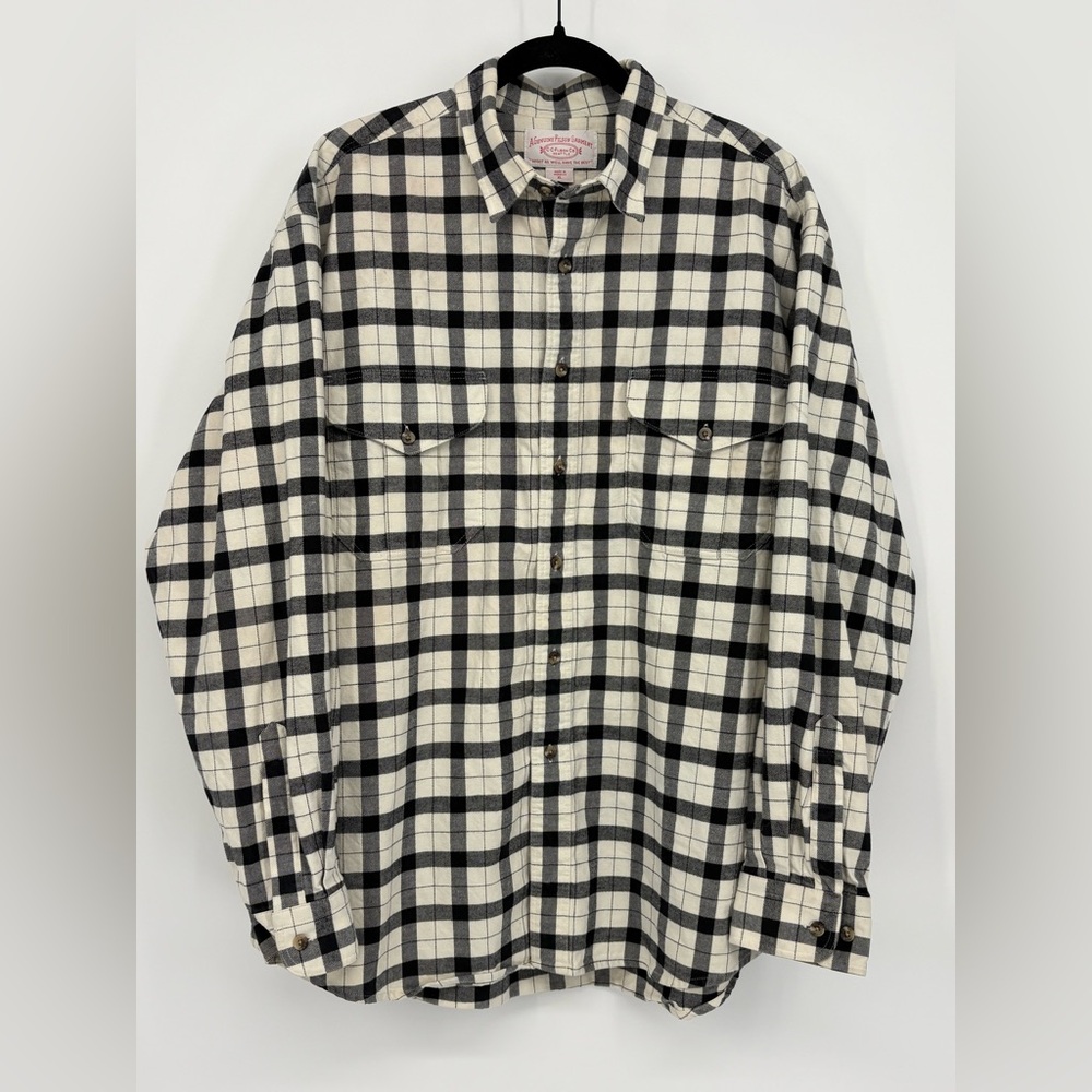 CC FILSON CO Shirt Alaskan Guide Heavy Duty Black Creme Plaid Mens XL